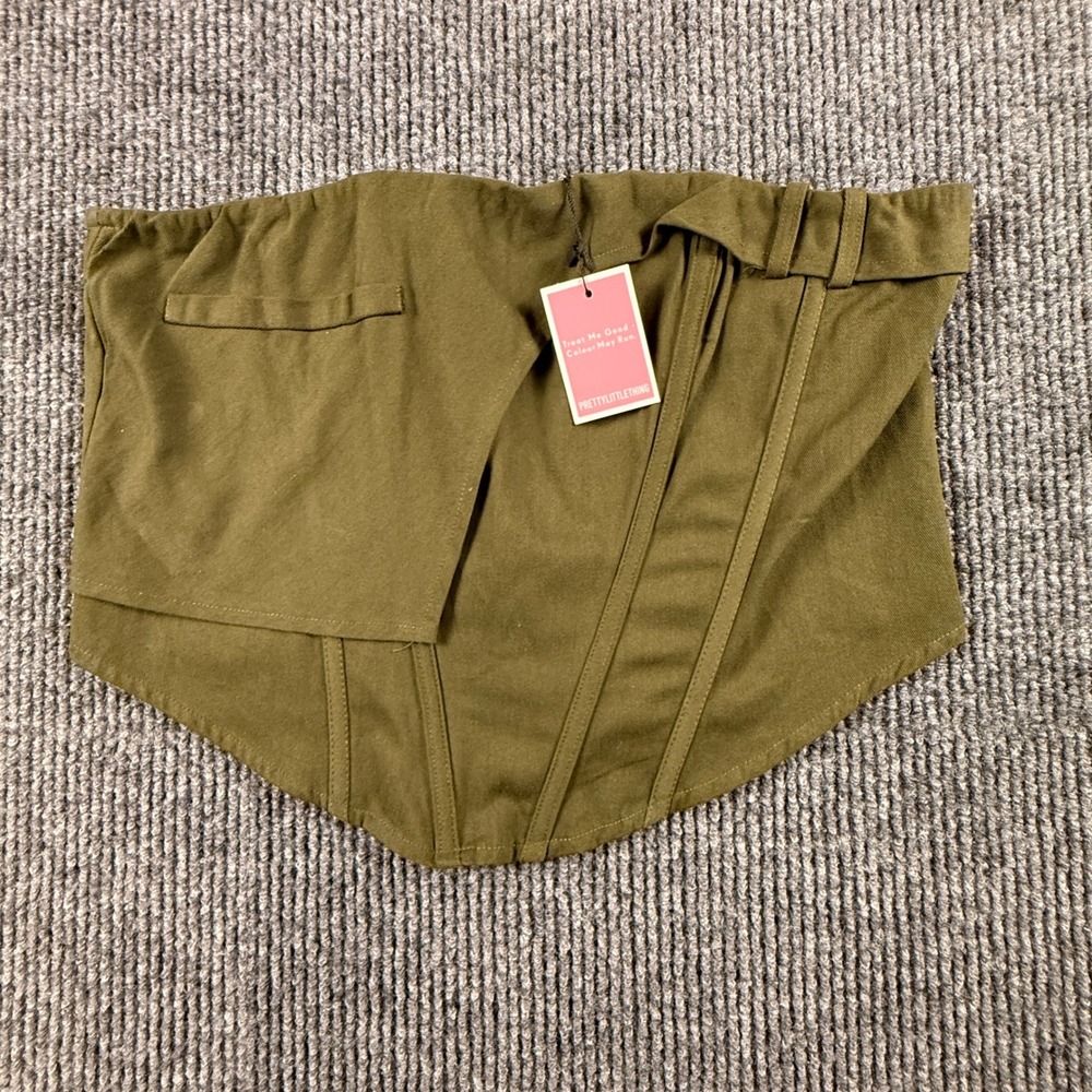 PrettyLittleThing PLT Label Size 14 Khaki Green Corset Top Asymmetric Flap